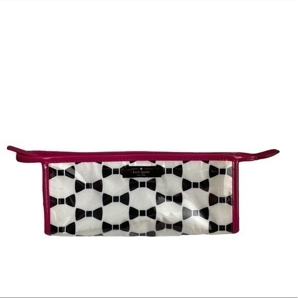 Kate Spade Black White Pink Bow Cosmetic Multifunctional Pencils Zipper Case